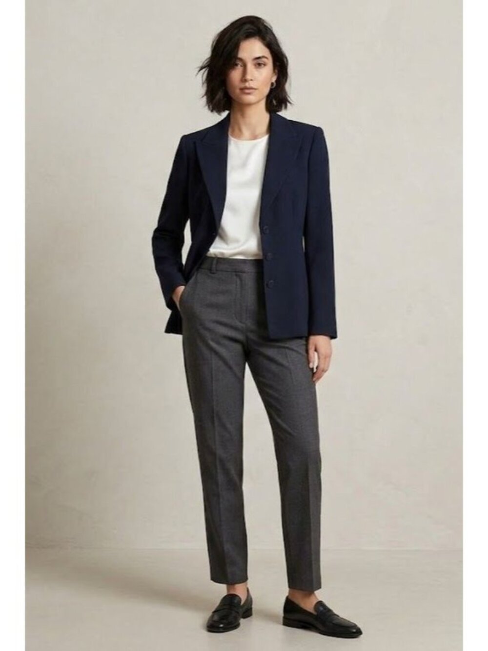 Lafayette 148 Navy Blue Blazer Jacket 3 botton Size 10 Made In NYC USA Pockets